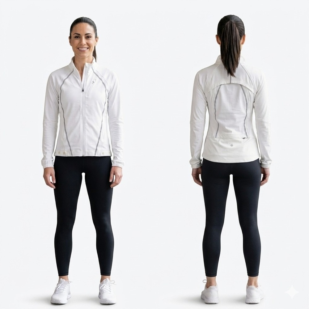 Athleta Running Jacket Womens S White Reflective Full-Zip Long Sleeve Activewear
